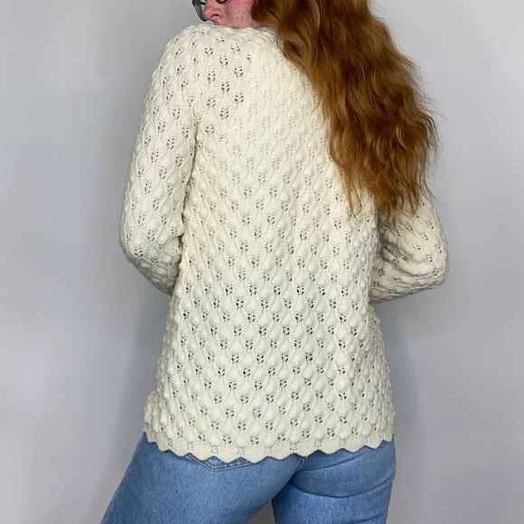 Vintage Montgomery Ward Wintuk Small Ivory Open Knit Button Front Cardigan - Picture 8 of 10